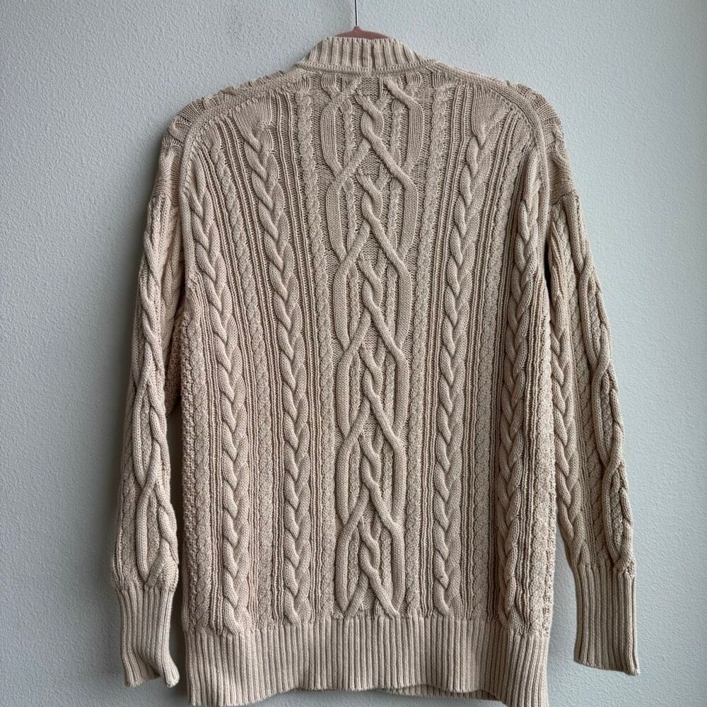 J.Crew 100% Cotton Cable Tan Knit Cardigan V-neck Relaxed Mr Roger’s Size Small - Picture 7 of 7